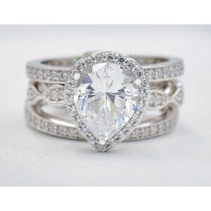 Created 2.80 Cts White Sapphire Set 3 Ring Solid .925 Silver